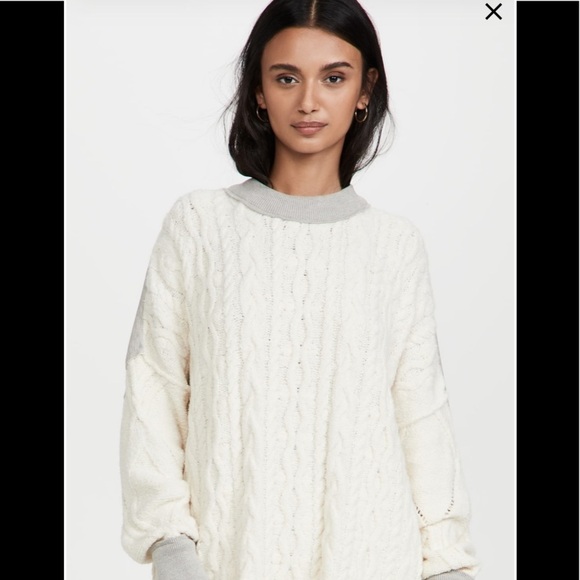 NWT! FREE PEOPLE Oversized Size XS ivory combo Olympia tunic sweater